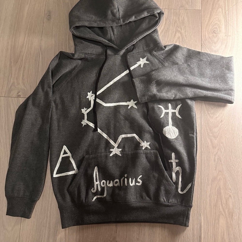 Hand-Painted Aquarius Hoodie | Artist Piece | Made in USA | Size L (Runs Small)
